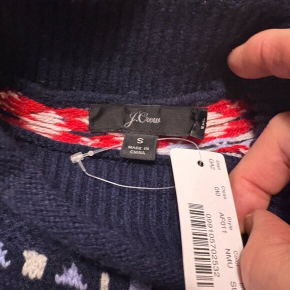 Share J Crew Faire Isle Navy Wool Alpaca Sleeve balloon  rollneck Sweater Sz S - Picture 3 of 9